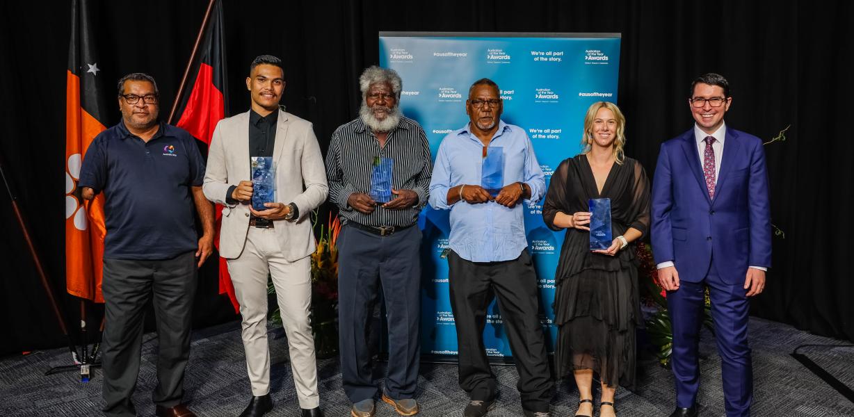 Recipients with Chair of the NT Australia Day Council Richard Fejo and Assistant Minister Patrick Gorman